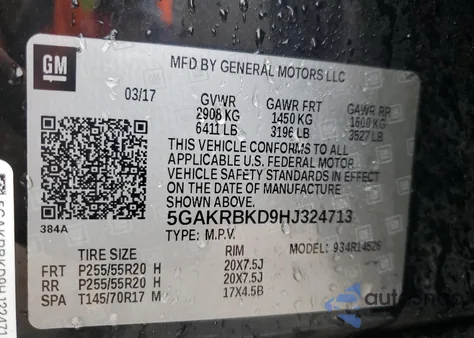 2017 Buick Enclave из США, поврежденный, VIN 5GAKRBKD9HJ324713